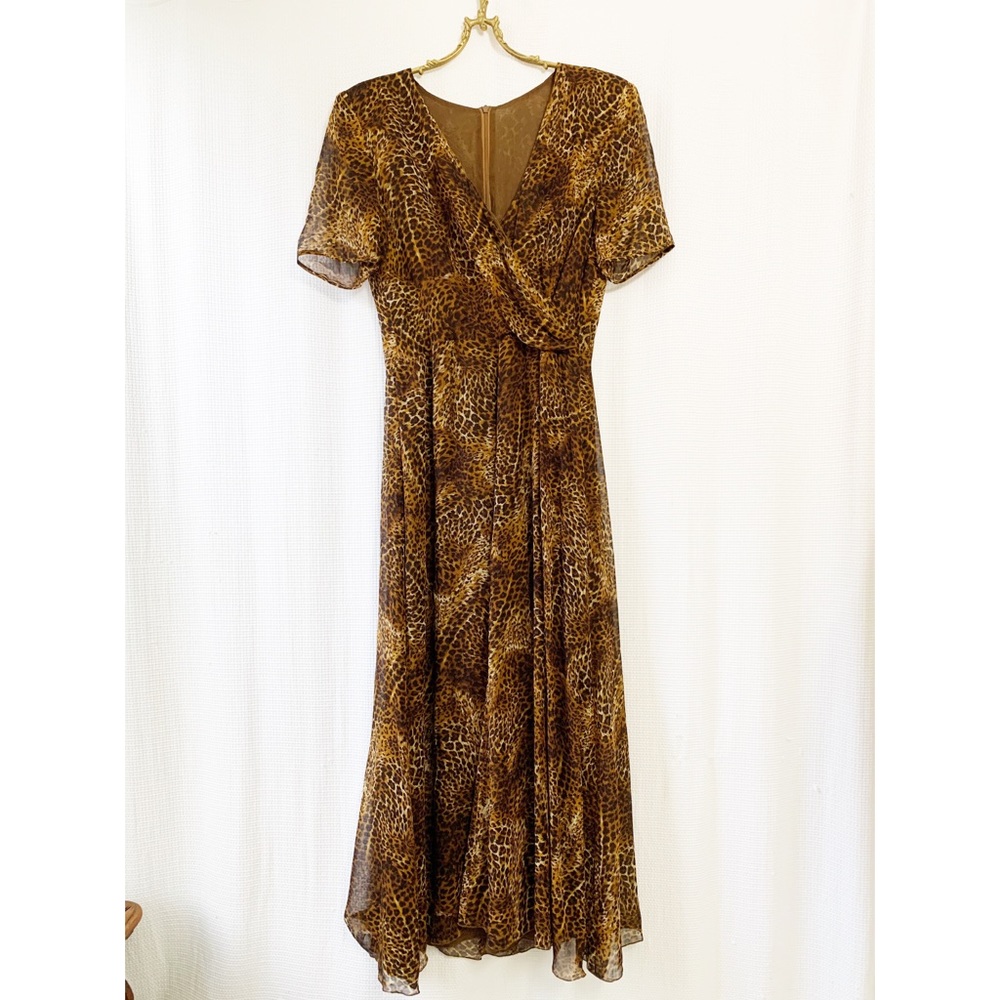 Vintage silk leopard print midi dress